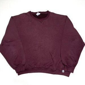 Vintage Distressed Russell Athletic Burgundy Crewneck Unisex Size Large